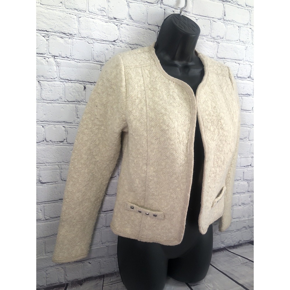 Outer Wear designed in Australia boieled wool open jacket sz xs tan beige - Picture 4 of 8